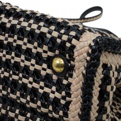 Pre Owned Prada Beige/Black Woven Goatskin Leather Madras Tote