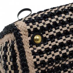 Pre Owned Prada Beige/Black Woven Goatskin Leather Madras Tote