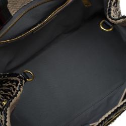 Pre Owned Prada Beige/Black Woven Goatskin Leather Madras Tote