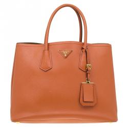Pre Owned Prada Orange Saffiano Leather Double Handle Tote 