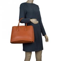 Pre Owned Prada Orange Saffiano Leather Double Handle Tote 