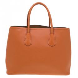 Pre Owned Prada Orange Saffiano Leather Double Handle Tote 