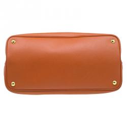 Pre Owned Prada Orange Saffiano Leather Double Handle Tote 