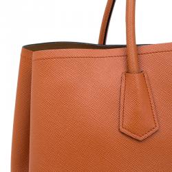 Pre Owned Prada Orange Saffiano Leather Double Handle Tote 