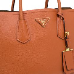 Pre Owned Prada Orange Saffiano Leather Double Handle Tote 