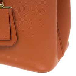 Pre Owned Prada Orange Saffiano Leather Double Handle Tote 