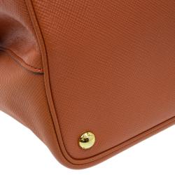 Pre Owned Prada Orange Saffiano Leather Double Handle Tote 
