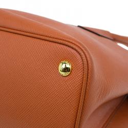 Pre Owned Prada Orange Saffiano Leather Double Handle Tote 