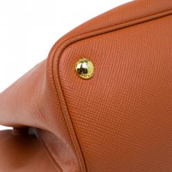 Pre Owned Prada Orange Saffiano Leather Double Handle Tote 