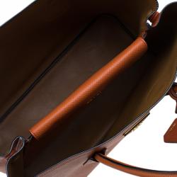 Pre Owned Prada Orange Saffiano Leather Double Handle Tote 