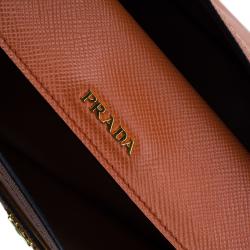 Pre Owned Prada Orange Saffiano Leather Double Handle Tote 