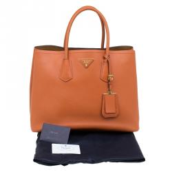 Pre Owned Prada Orange Saffiano Leather Double Handle Tote 