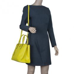 Pre Owned Prada Yellow Saffiano Small Double Zip Top Handle Tote