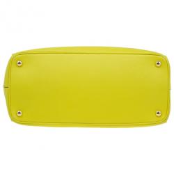Pre Owned Prada Yellow Saffiano Small Double Zip Top Handle Tote