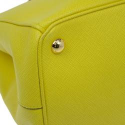 Pre Owned Prada Yellow Saffiano Small Double Zip Top Handle Tote