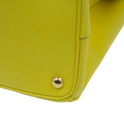 Pre Owned Prada Yellow Saffiano Small Double Zip Top Handle Tote