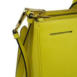 Pre Owned Prada Yellow Saffiano Small Double Zip Top Handle Tote