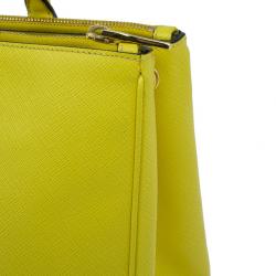 Pre Owned Prada Yellow Saffiano Small Double Zip Top Handle Tote