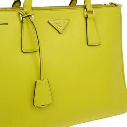 Pre Owned Prada Yellow Saffiano Small Double Zip Top Handle Tote