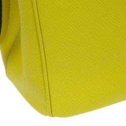 Pre Owned Prada Yellow Saffiano Small Double Zip Top Handle Tote