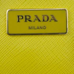 Pre Owned Prada Yellow Saffiano Small Double Zip Top Handle Tote