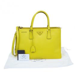 Pre Owned Prada Yellow Saffiano Small Double Zip Top Handle Tote