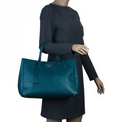 Pre Owned Prada Pine Green Saffiano Lux Leather Large Tote