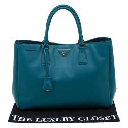 Pre Owned Prada Pine Green Saffiano Lux Leather Large Tote