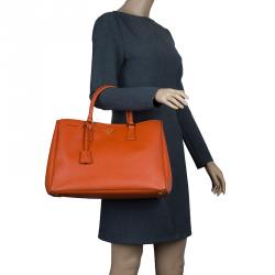 Pre Owned Prada Orange Saffiano Lux Leather Large Tote