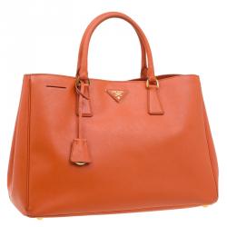 Pre Owned Prada Orange Saffiano Lux Leather Large Tote