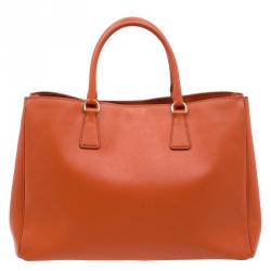 Pre Owned Prada Orange Saffiano Lux Leather Large Tote