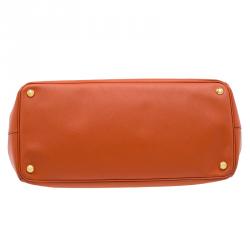 Pre Owned Prada Orange Saffiano Lux Leather Large Tote