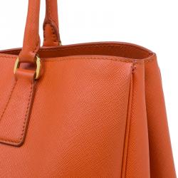 Pre Owned Prada Orange Saffiano Lux Leather Large Tote