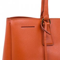 Pre Owned Prada Orange Saffiano Lux Leather Large Tote