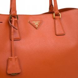 Pre Owned Prada Orange Saffiano Lux Leather Large Tote