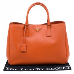 Pre Owned Prada Orange Saffiano Lux Leather Large Tote