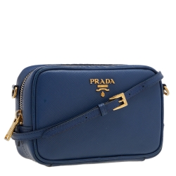 Pre Owned Prada Blue Saffiano Lux Leather Camera Crossbody Bag