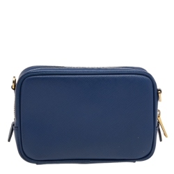 Pre Owned Prada Blue Saffiano Lux Leather Camera Crossbody Bag