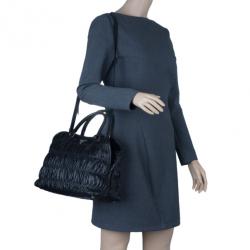 Pre Owned حقيبة يد توت برادا فوكو نابا جاوفر أيدي جلد مزدوجة