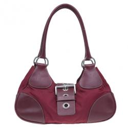 Pre Owned Prada Red Nylon Small Tessuto Moon Shoulder Bag