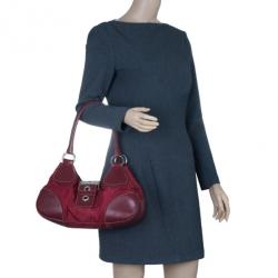 Pre Owned Prada Red Nylon Small Tessuto Moon Shoulder Bag