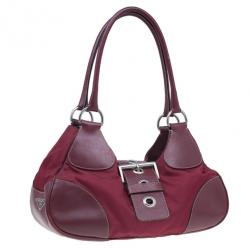 Pre Owned Prada Red Nylon Small Tessuto Moon Shoulder Bag