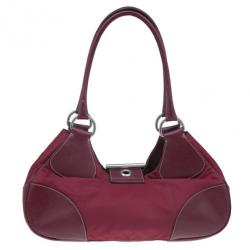Pre Owned Prada Red Nylon Small Tessuto Moon Shoulder Bag