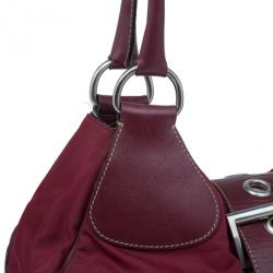 Pre Owned Prada Red Nylon Small Tessuto Moon Shoulder Bag