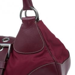 Pre Owned Prada Red Nylon Small Tessuto Moon Shoulder Bag