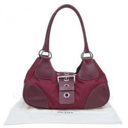 Pre Owned Prada Red Nylon Small Tessuto Moon Shoulder Bag