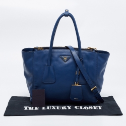 Pre Owned Prada Blue Leather Twin Pocket Tote