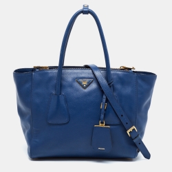 Pre Owned Prada Blue Leather Twin Pocket Tote