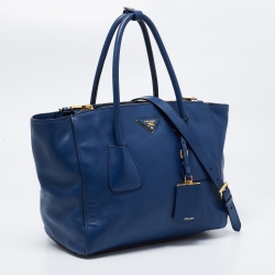 Pre Owned Prada Blue Leather Twin Pocket Tote