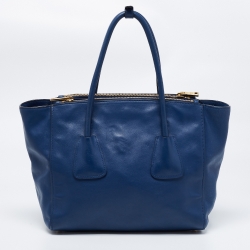 Pre Owned Prada Blue Leather Twin Pocket Tote